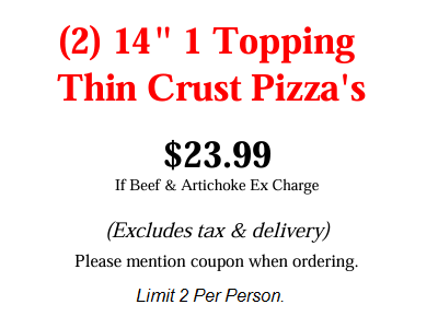 2 14 inch pizzas special